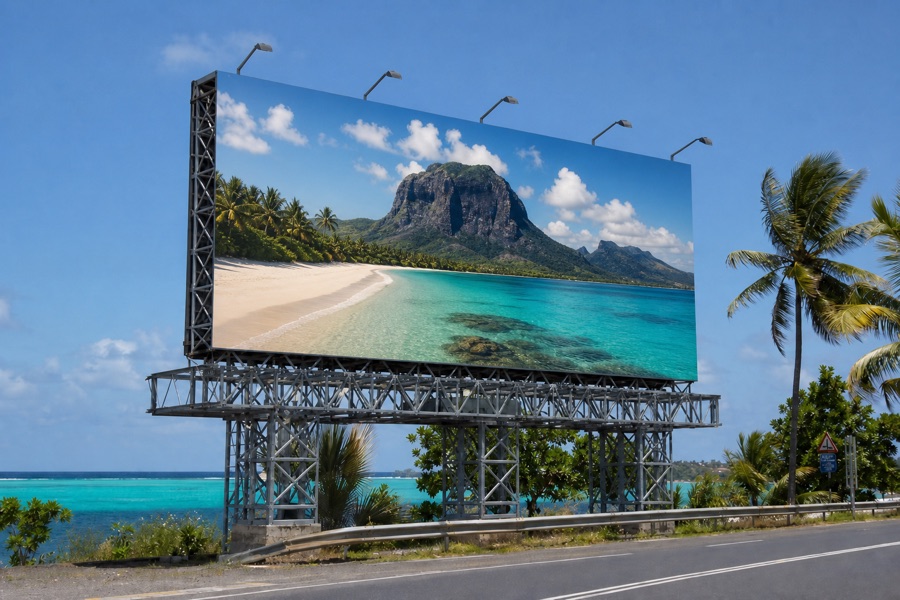 Large roadside billboard in Mauritius with high resolution printed graphics