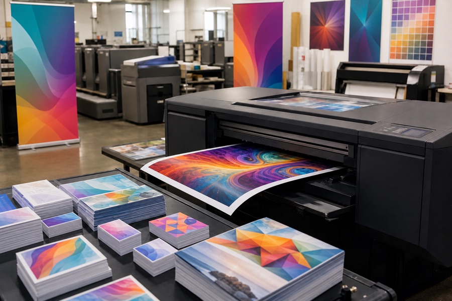 Professional print shop producing brochures, flyers and business cards